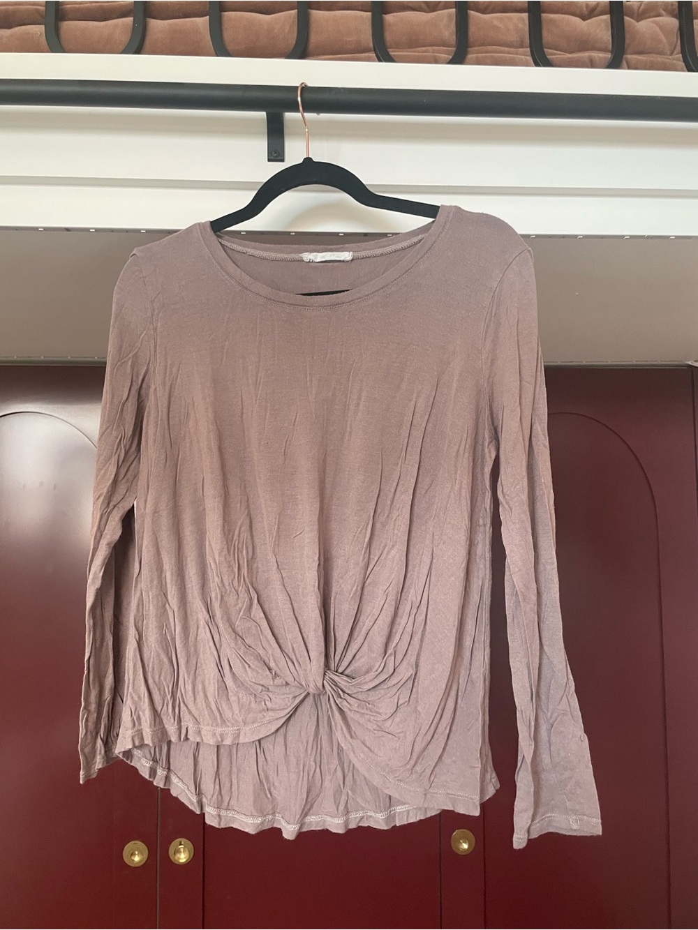 Women’s Long-Sleeve Twist-Front Top — Dusty Mauve